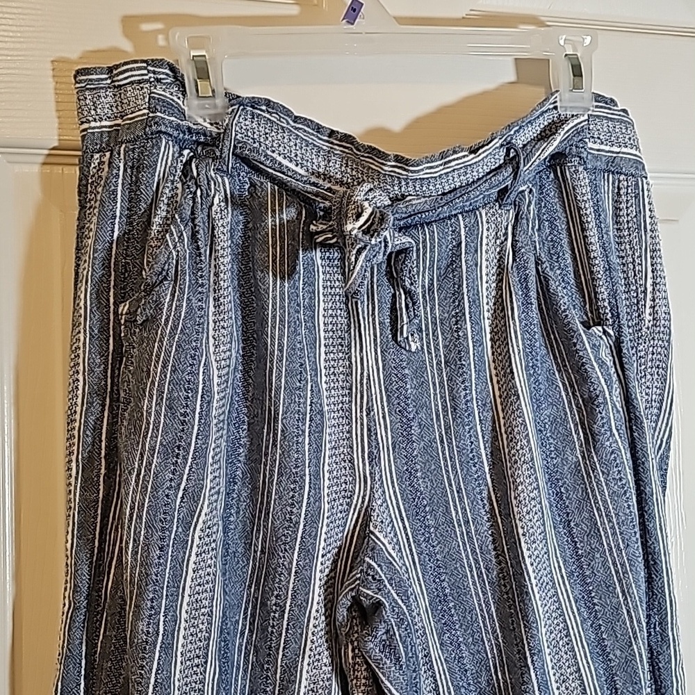 Rewind Striped Linen Blend 4 Pocket Drawstring Wide Leg Trouser Pants Size XL - Picture 2 of 11